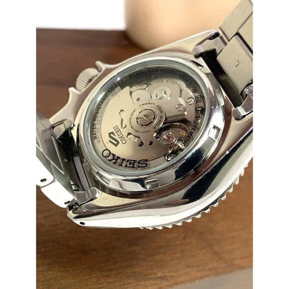 Seiko 5 Men's Watch SRPD59 Automatic Orange Dial Day Date Silver Stainless Steel - Picture 7 of 15